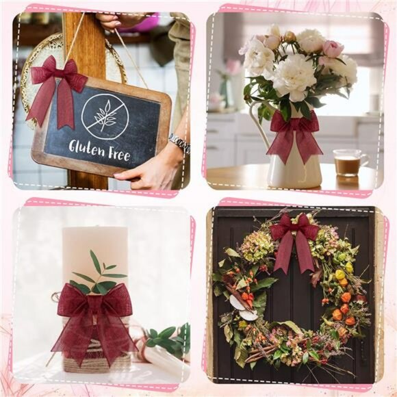 Burgundy Burlap Wired Ribbon 2 5 Inch x 10 Yards Roll for Wreaths Bows Crafts - Picture 5 of 8